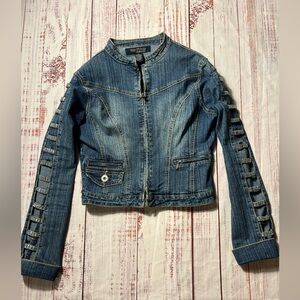 Vintage Blue Pointe stretch  Jacket with Lattice Bling cutout Sleeves